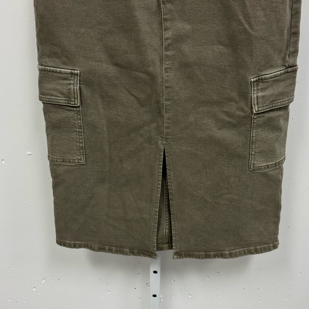 Michael Kors Cargo Style Front Slit Midi Calf Length Skirt Stretch Sz 4 Olive Gr - Picture 4 of 14